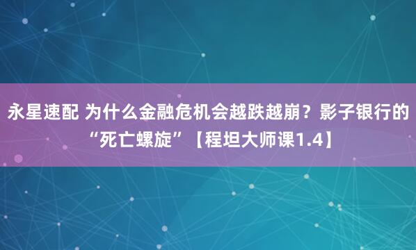 永星速配 为什么金融危机会越跌越崩？影子银行的“死亡螺旋”【程坦大师课1.4】